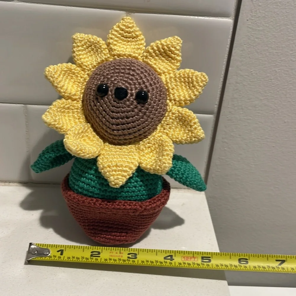 Flower Child Sunflower Bear Hand Crafted Figure and Pot Amigurumi Crochet Decor - Picture 13 of 13